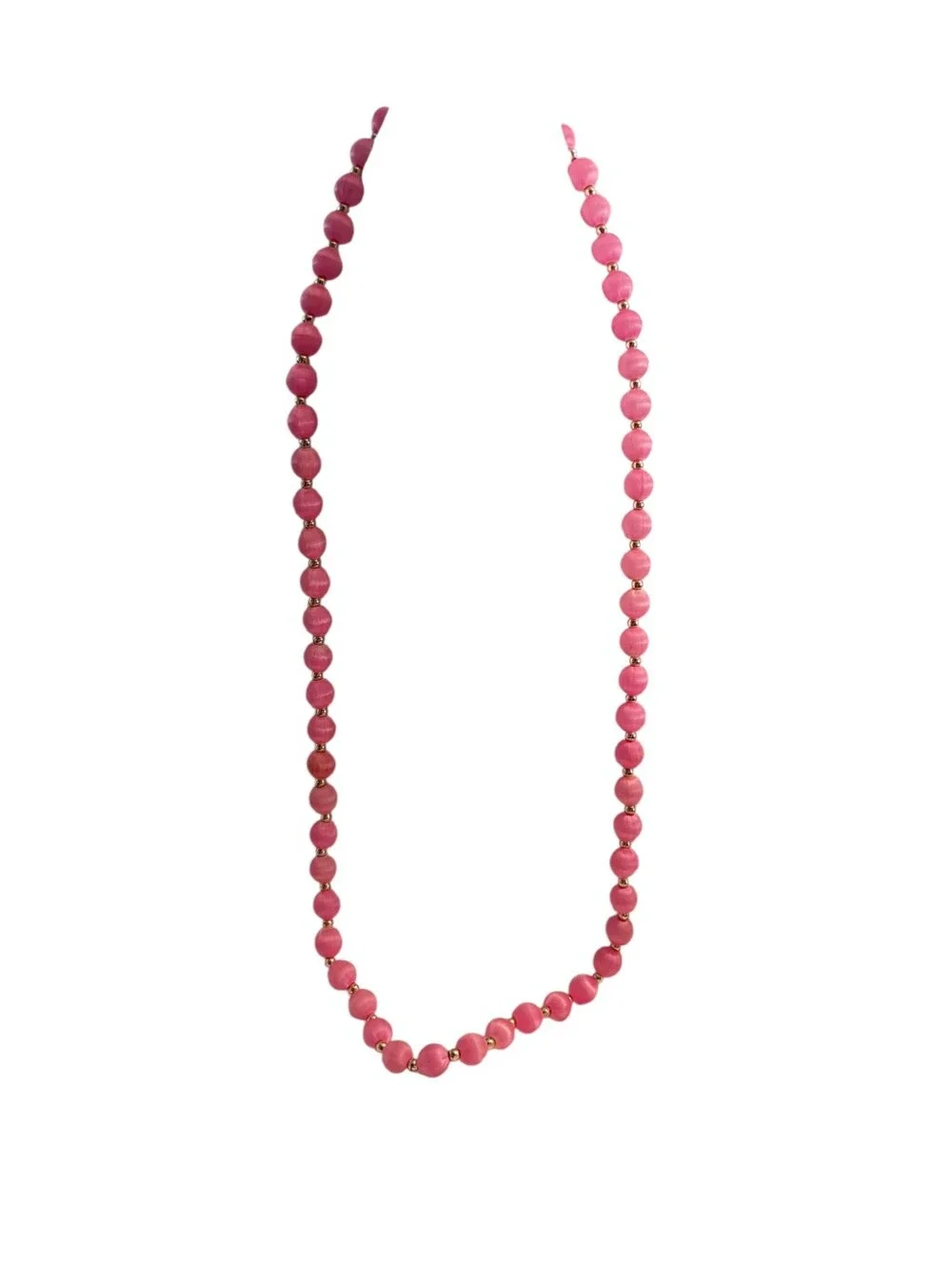 Vintage Pink Beaded Necklace Round satin Beads with Gold-Tone Spacers,